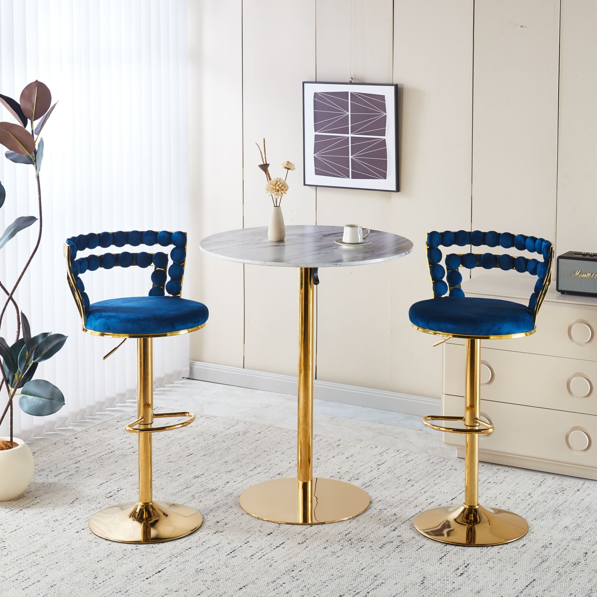 Modern Bar Chair With Iron Tube Legs, Soft Cushions And Comfortable Backrest (Set of 2)