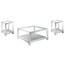 Valentina Mirrored Coffee and End Table Set Silver