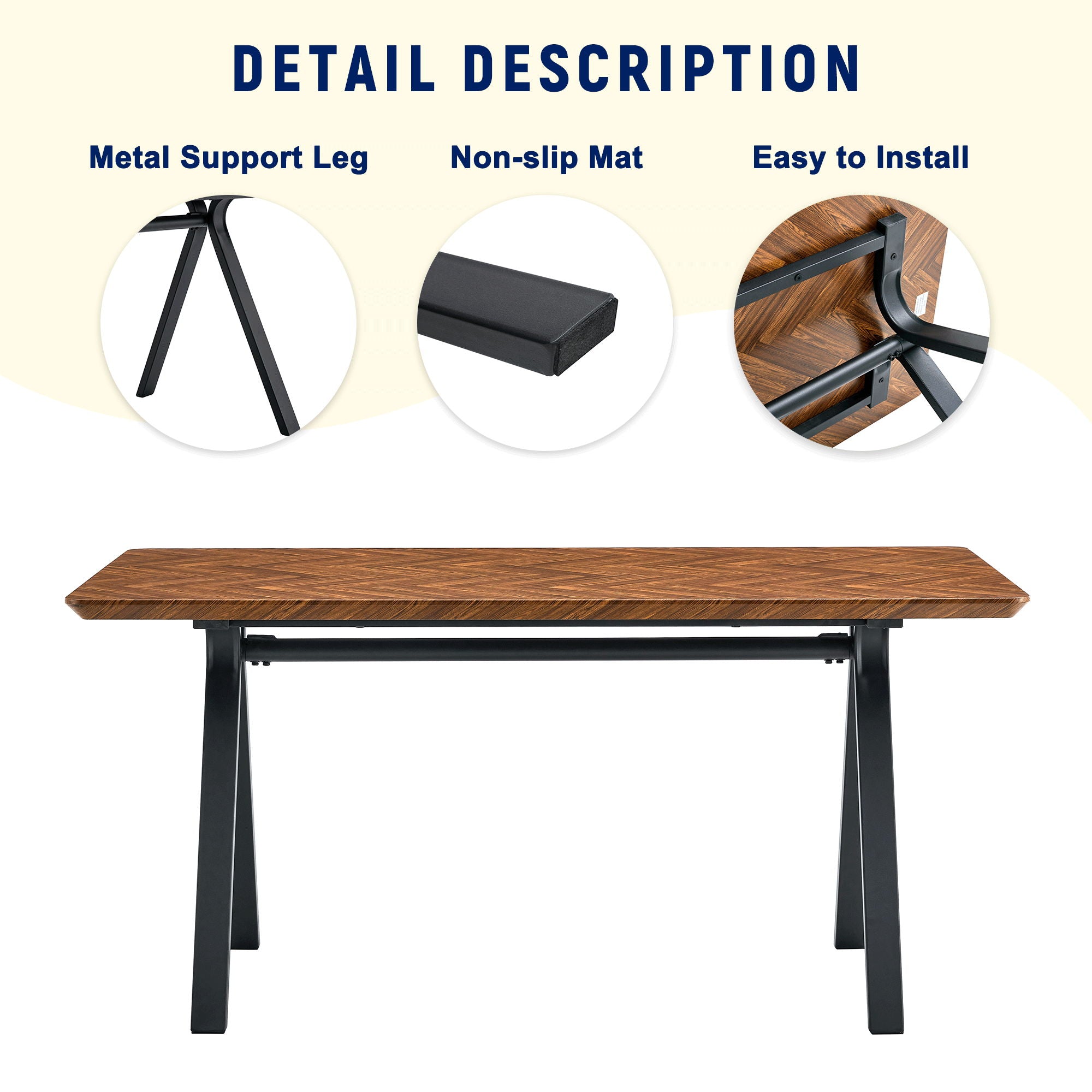 Suede Backrest Chairs With Metal Legs & Herringbone Dining Table Set