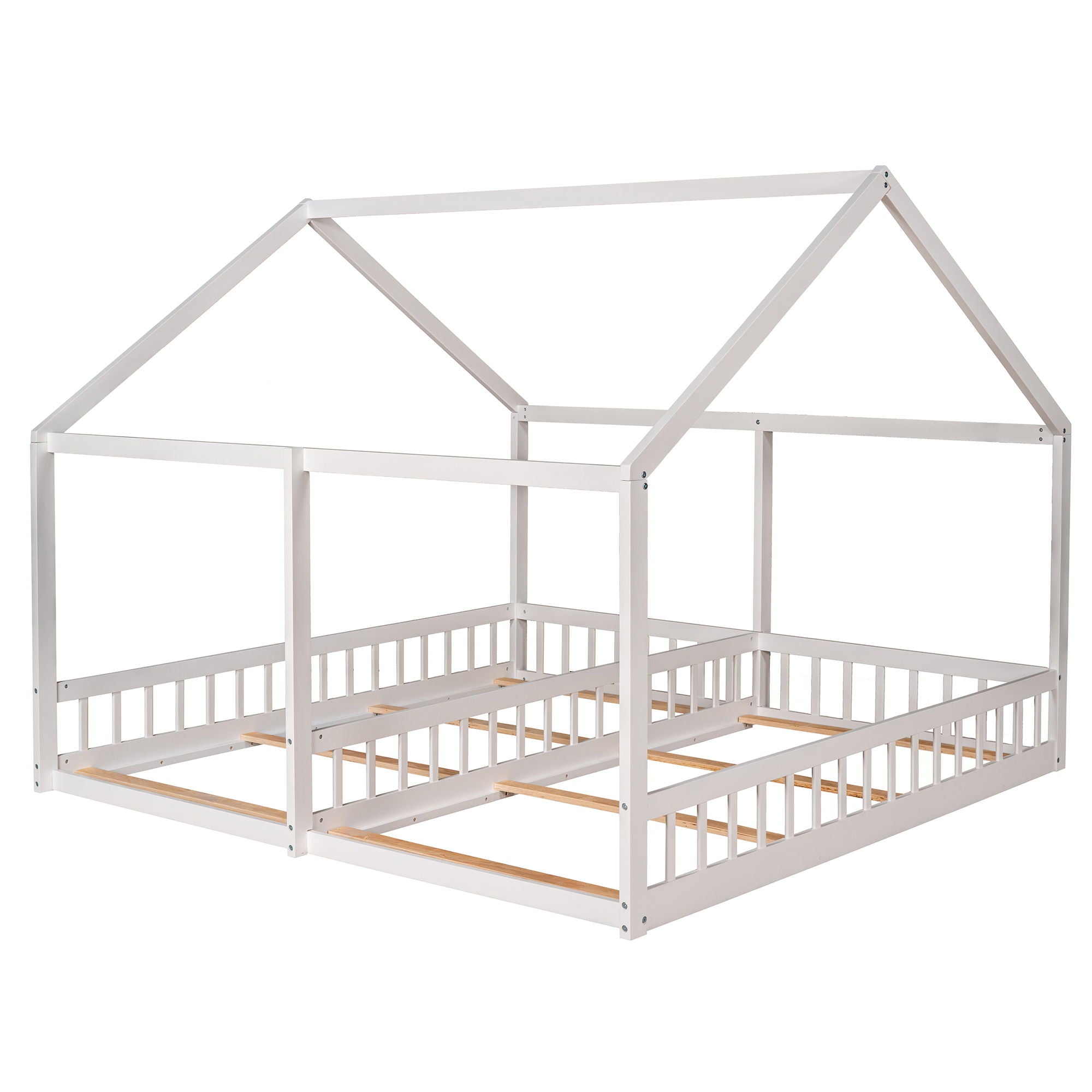 House Platform Beds, 2 Shared Beds, Metal Frame With Guardrails