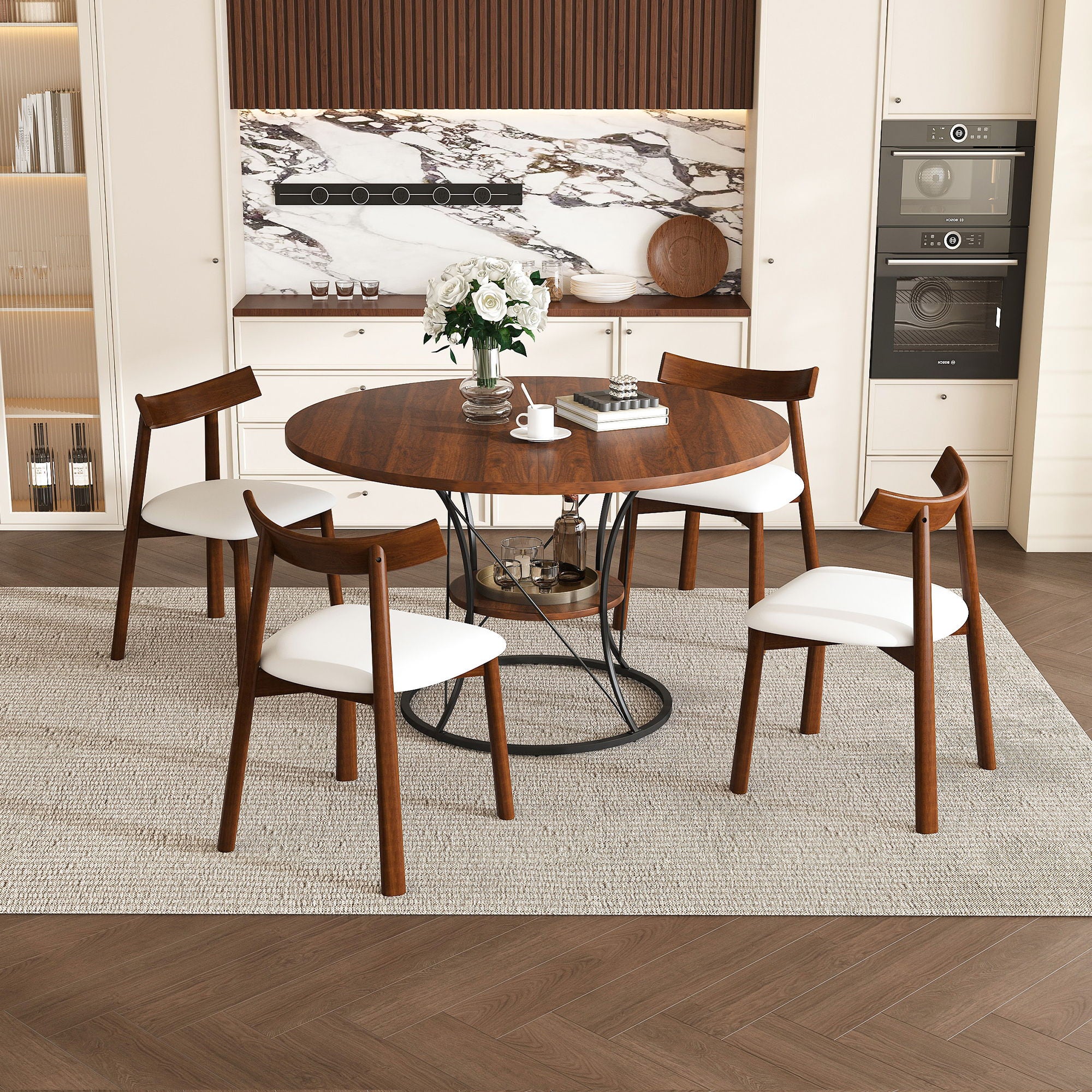 Round Extendable Dining Table Set With Chairs