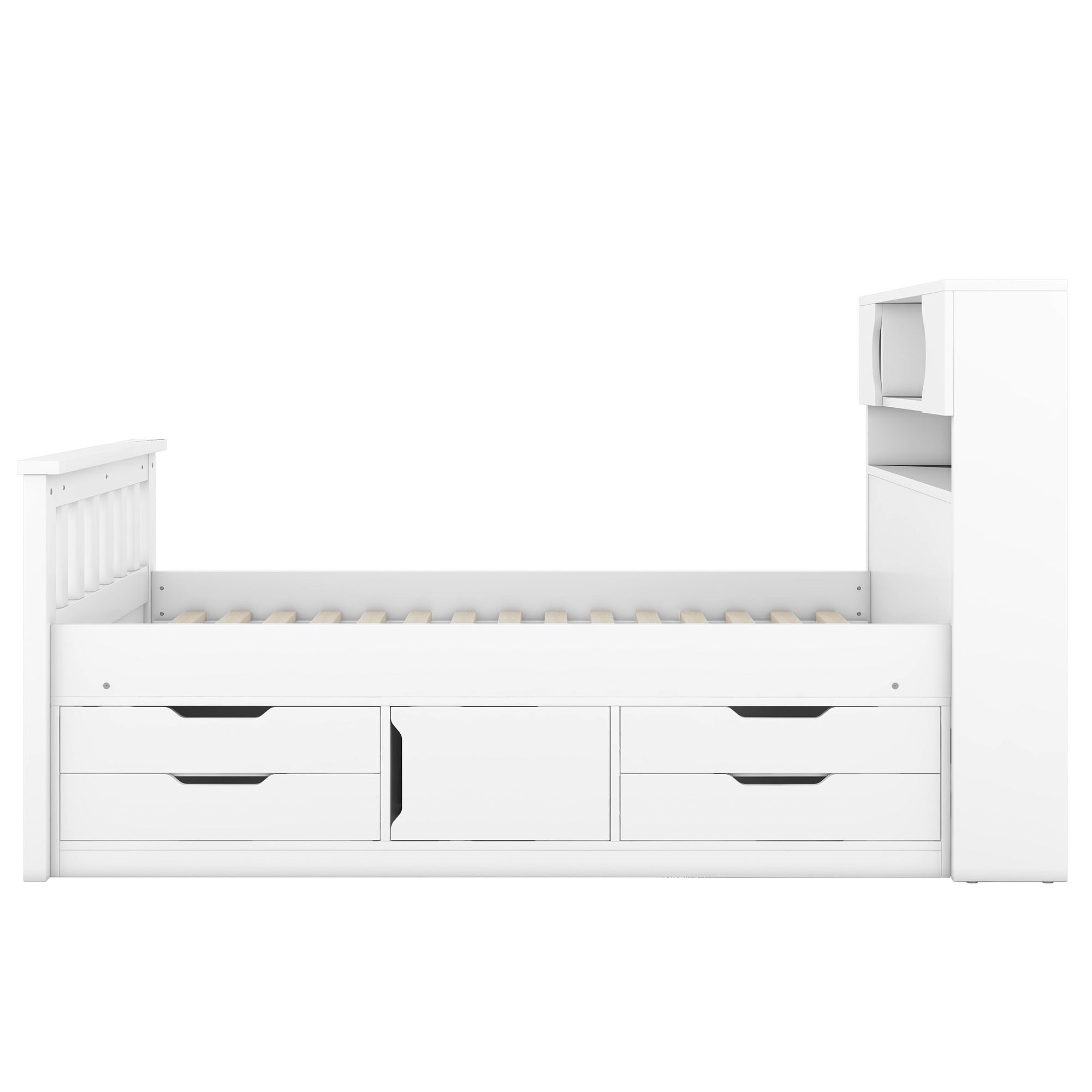 Captain Platform Bed Frame With Storage Bookcases, Shelves, And 4 Drawers