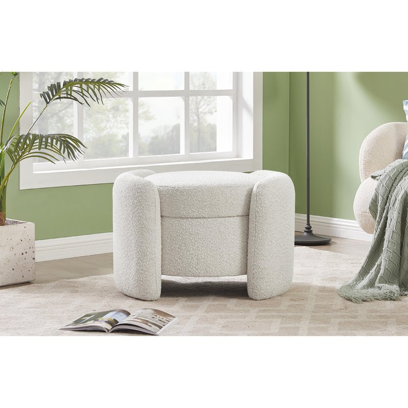 Meridian Horizon Cream Boucle Fabric Ottoman IMAGE 2