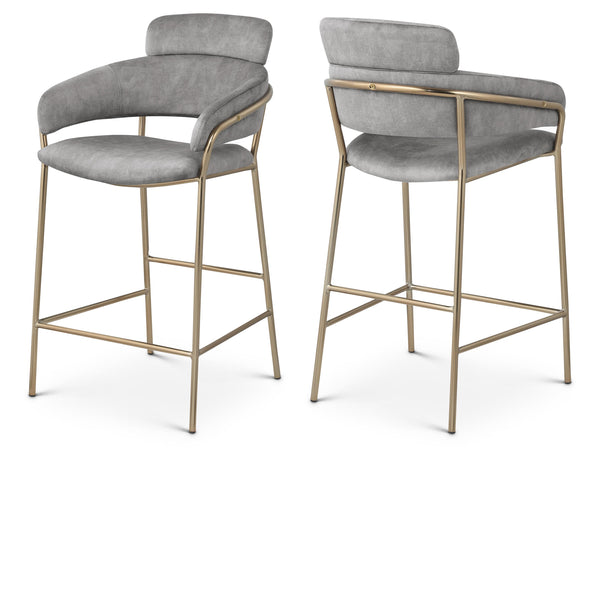 Meridian Yara Grey Velvet Counter Stool IMAGE 1