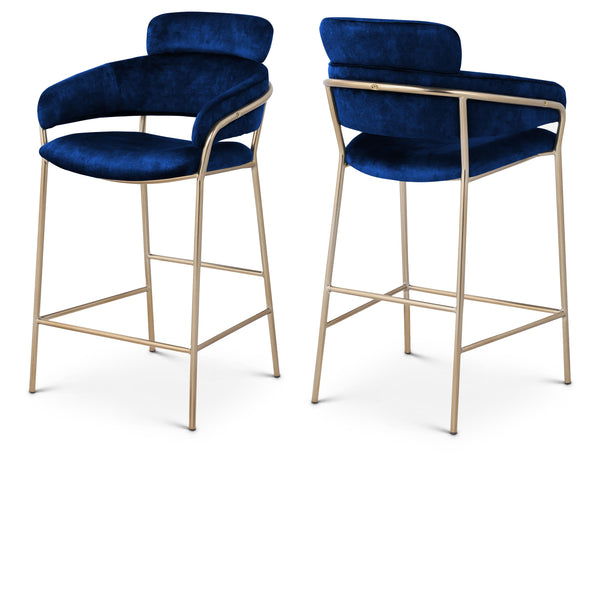 Meridian Yara Navy Velvet Counter Stool IMAGE 1