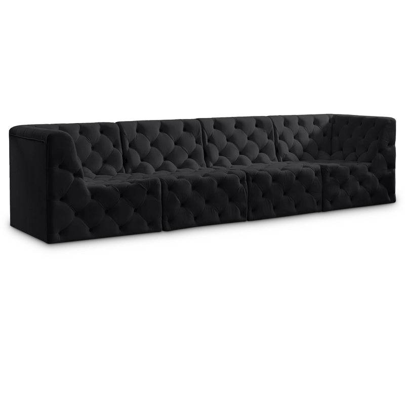 Meridian Tuft Black Velvet Modular Sofa IMAGE 1