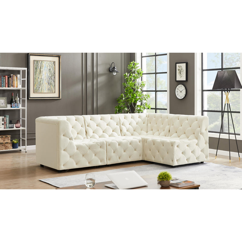 Meridian Tuft Cream Velvet Modular Sectional IMAGE 3