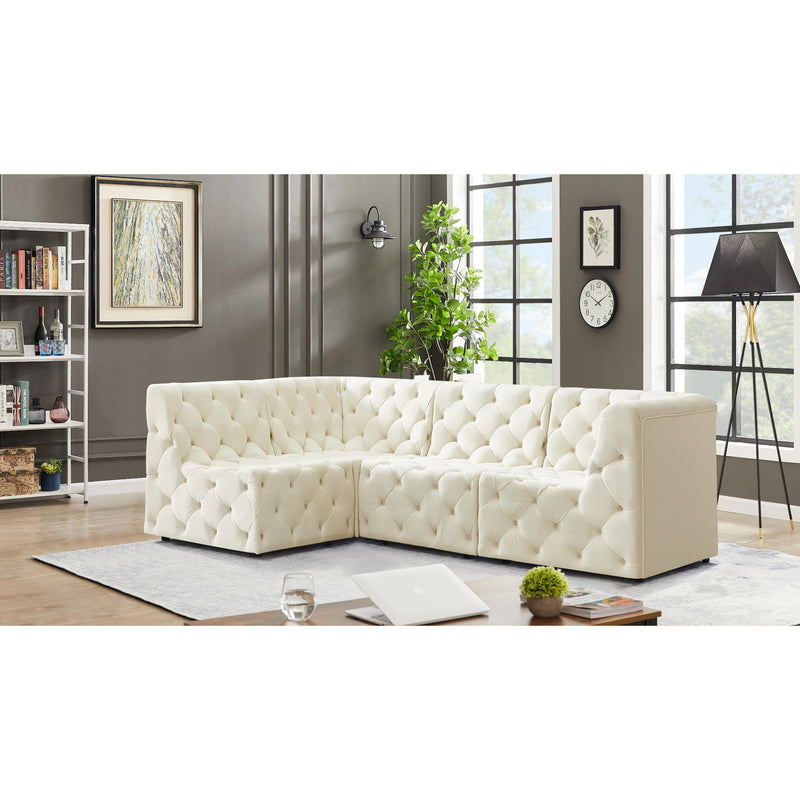 Meridian Tuft Cream Velvet Modular Sectional IMAGE 4