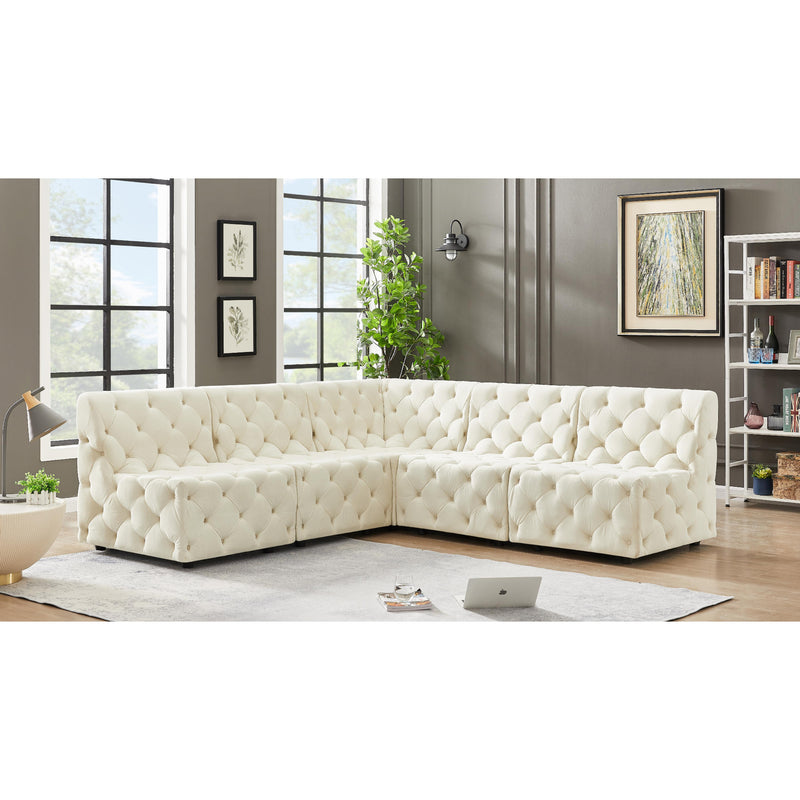 Meridian Tuft Cream Velvet Modular Sectional IMAGE 2