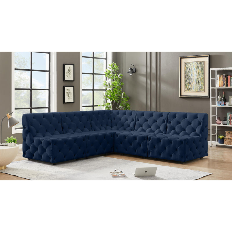 Meridian Tuft Navy Velvet Modular Sectional IMAGE 2