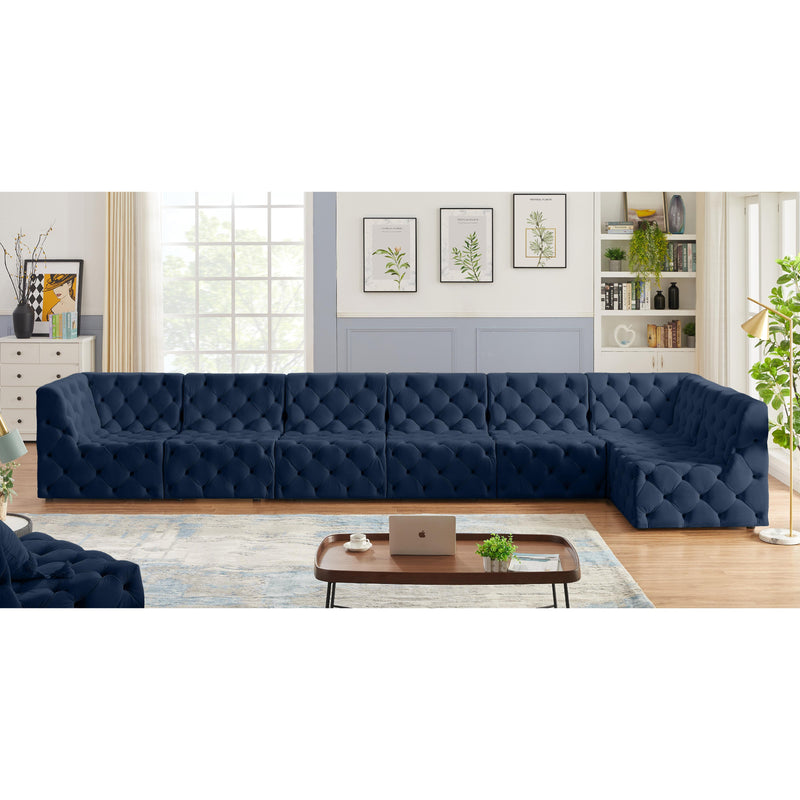 Meridian Tuft Navy Velvet Modular Sectional IMAGE 3
