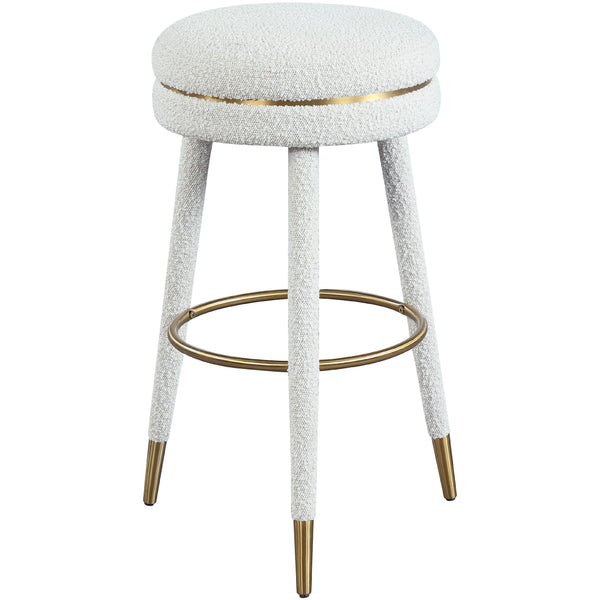 Meridian Coral Cream Boucle Fabric Bar Stool IMAGE 1