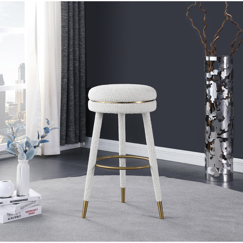 Meridian Coral Cream Boucle Fabric Bar Stool IMAGE 2