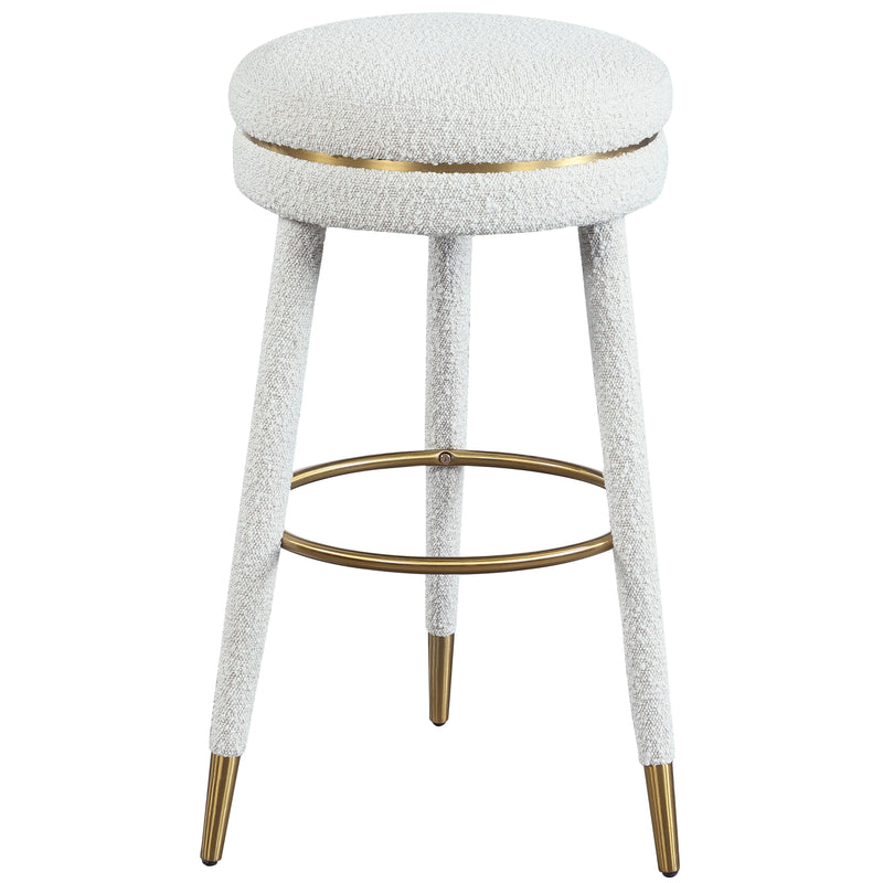 Meridian Coral Cream Boucle Fabric Bar Stool IMAGE 3