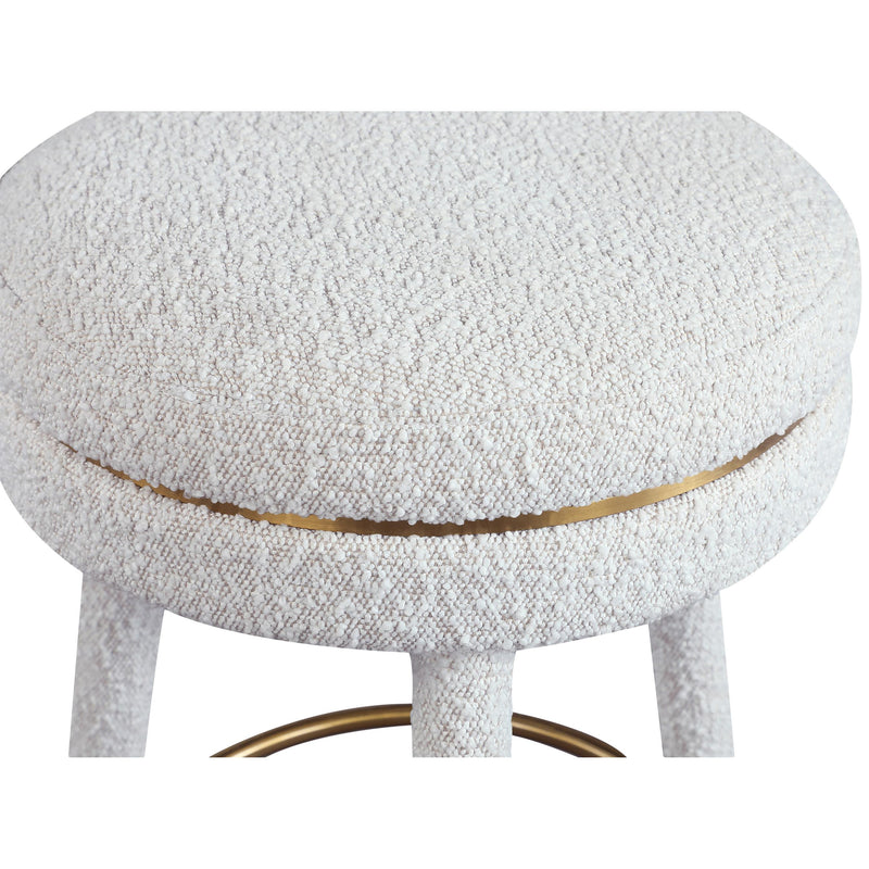 Meridian Coral Cream Boucle Fabric Bar Stool IMAGE 4