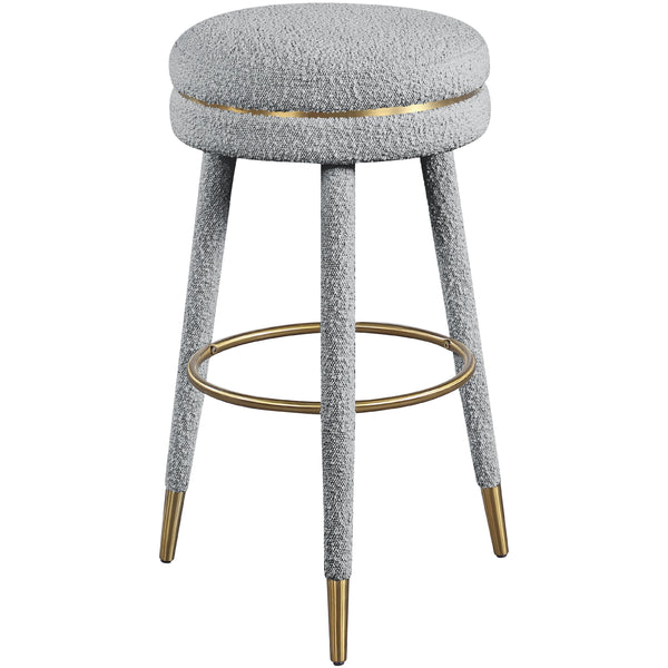 Meridian Coral Grey Boucle Fabric Bar Stool IMAGE 1