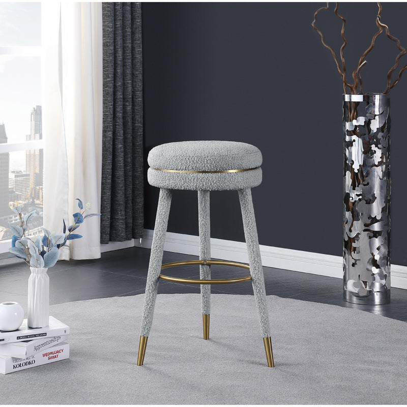 Meridian Coral Grey Boucle Fabric Bar Stool IMAGE 2