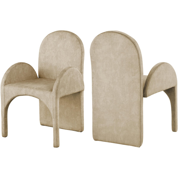 Meridian Summer Beige Velvet Dining Arm Chair IMAGE 1