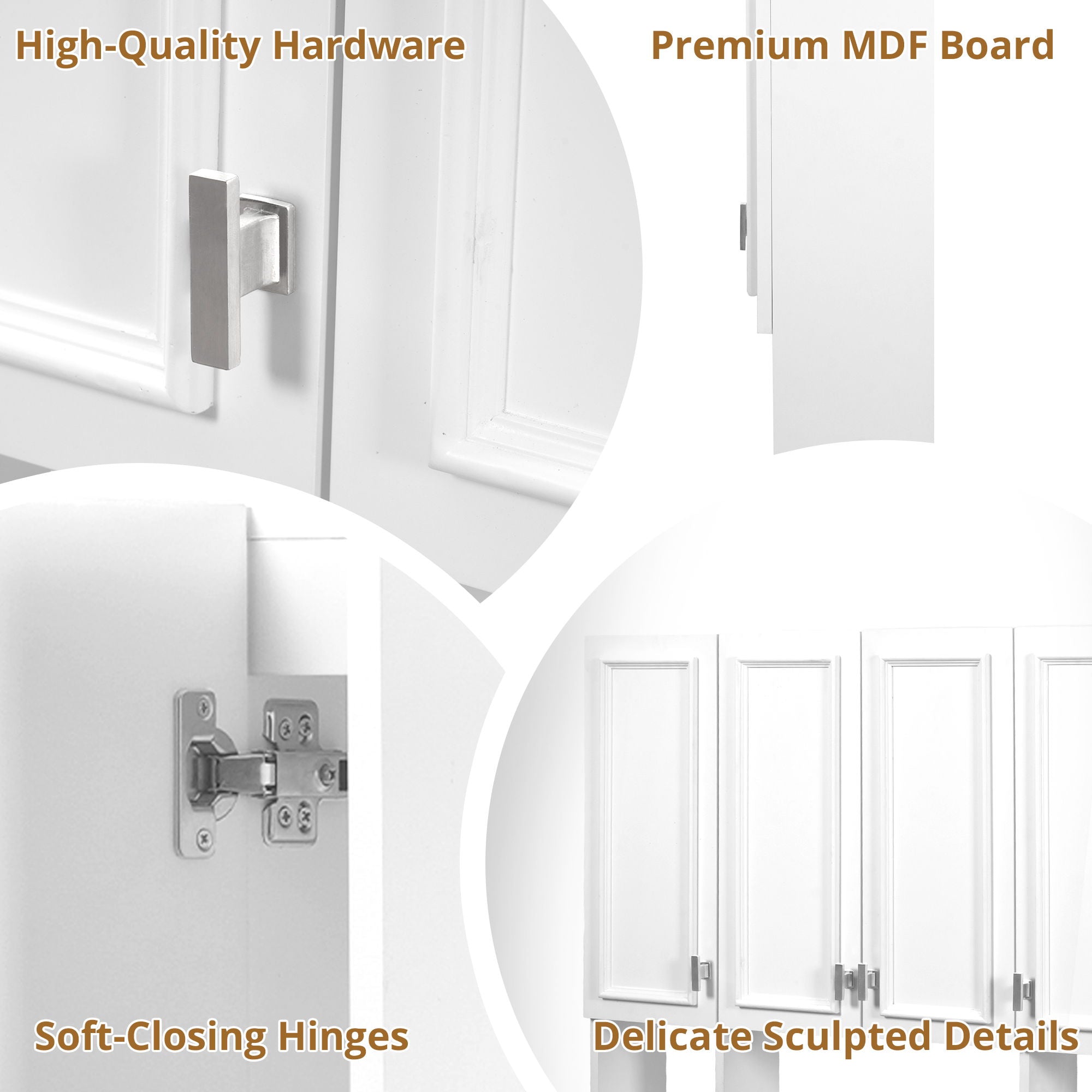 Bathroom Cabinet With 3 Adjustable Shelves Wall Mounted Medicine Cabinet, Soft Closing Hinges, Open Shelving Design - White