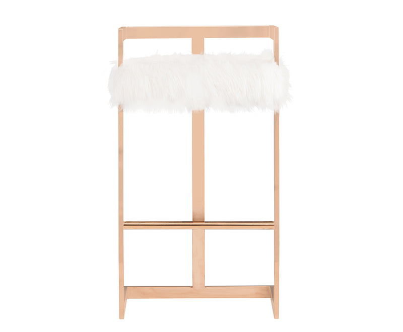Modrest Halifax Modern White Faux Fur & Rosegold Bar Stool