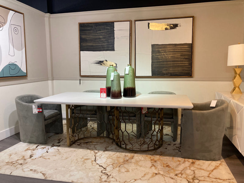 Modrest Faye Modern White Concrete & Antique Brass Dining Table