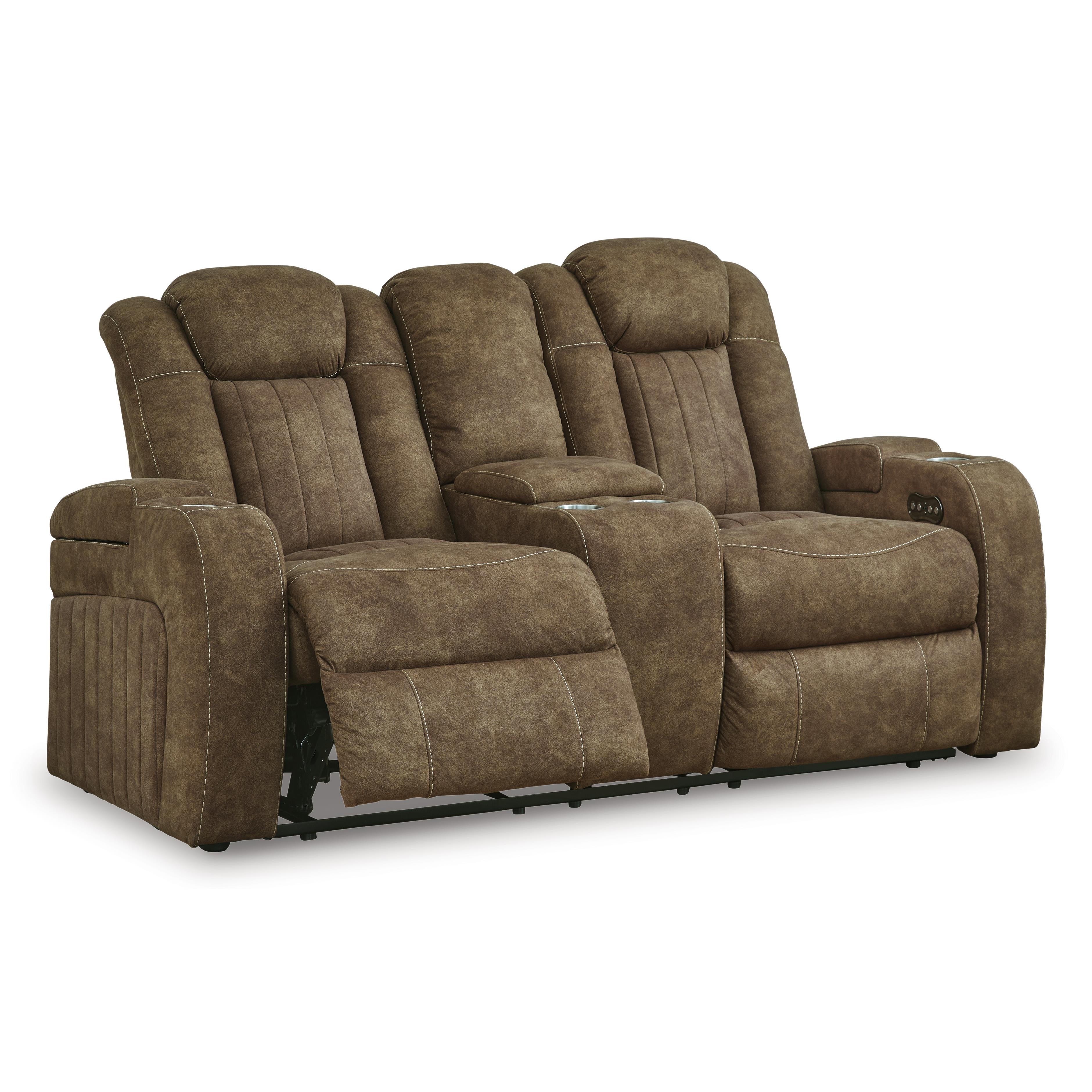 Signature Design by Ashley Wolfridge Power Reclining Leather Look Loveseat with Console 6070318 IMAGE 2