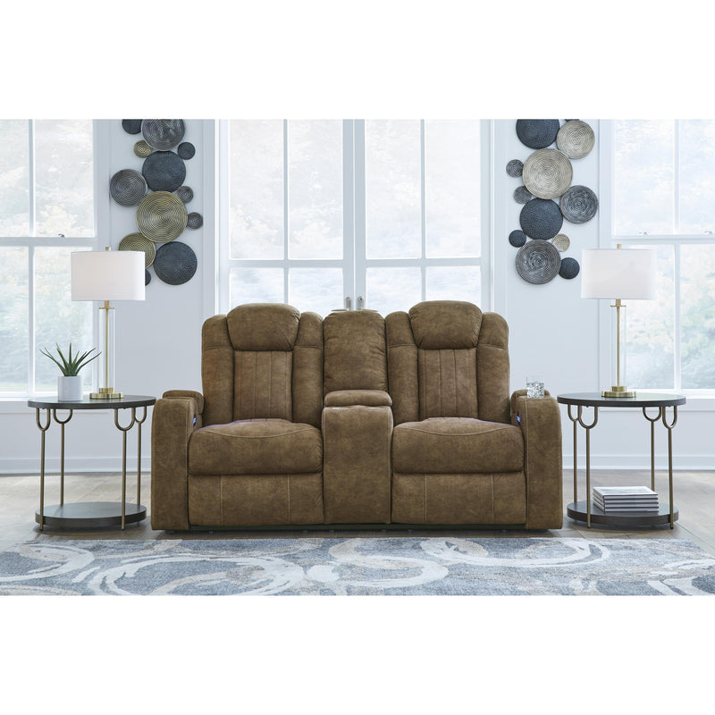 Signature Design by Ashley Wolfridge Power Reclining Leather Look Loveseat with Console 6070318 IMAGE 6