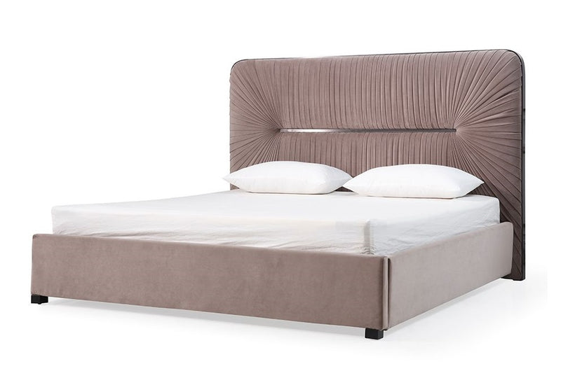 Modrest Duke Modern Grey Velvet & Black Gun Chrome Bed