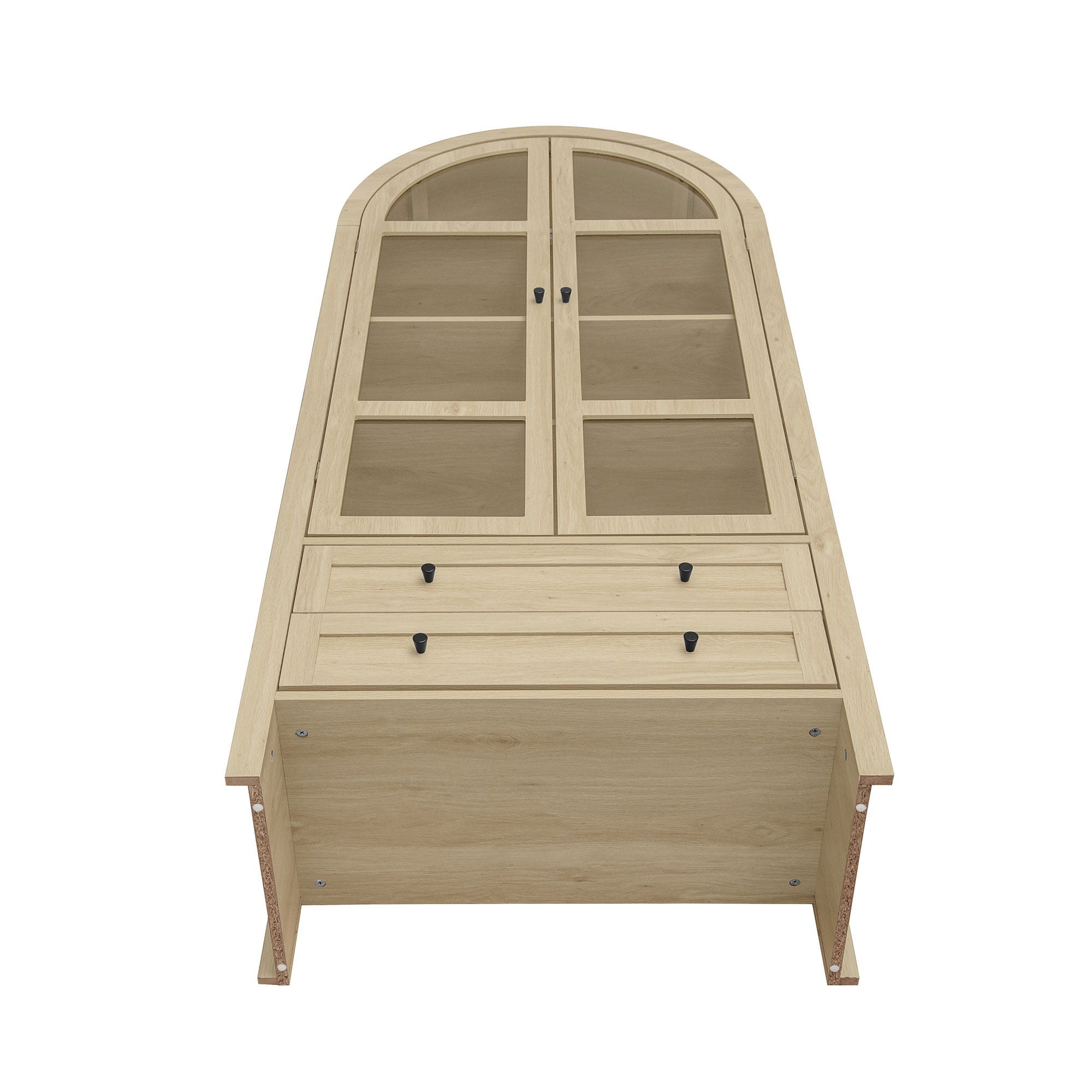 Tall Arched Kitchen Pantry, Modern Farmhouse Wood Kitchen Storage Cabinets, Arched Storage Display Cabinet With Adjustable Shelves, Versatile Cupboard For Kitchen, Dining Room, Living Room - Natural