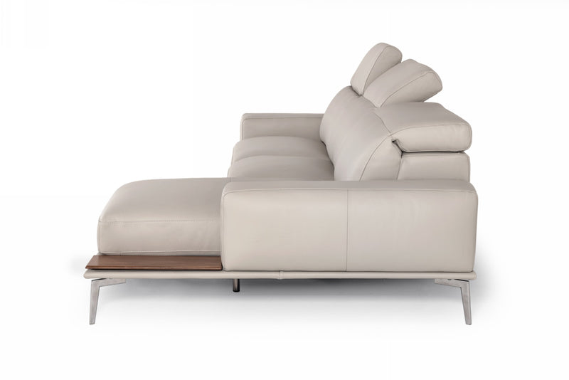 Lamod Italia Villeneuve - Italian Modern Light Grey Leather Right Facing Sectional Sofa