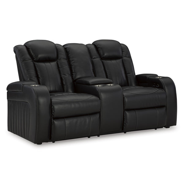 Signature Design by Ashley Caveman Den Power Reclining Leather Look Loveseat with Console 9070318 IMAGE 1