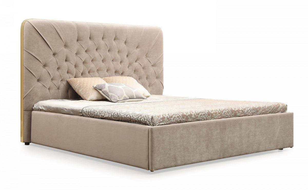 Modrest Moontide - Glam Beige Velvet and Brushed Brass Bedroom Set