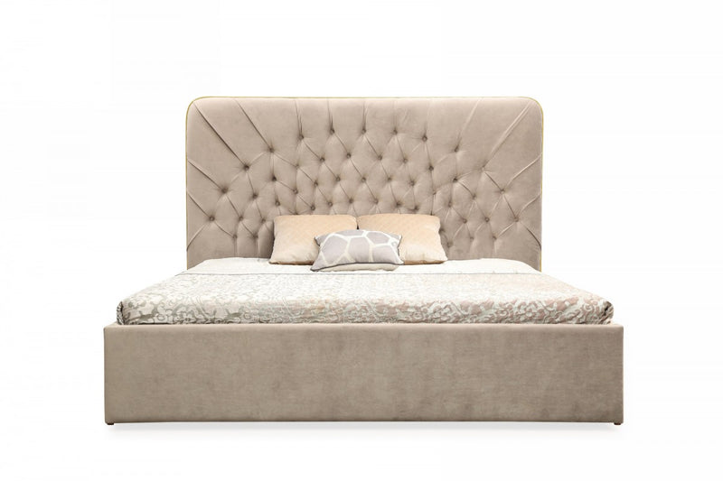 Modrest Moontide - Glam Beige Velvet and Brushed Brass Bedroom Set