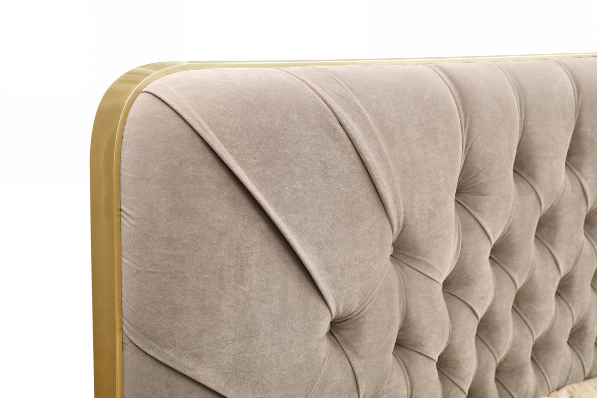 Modrest Moontide - Glam Beige Velvet and Brushed Brass Bedroom Set