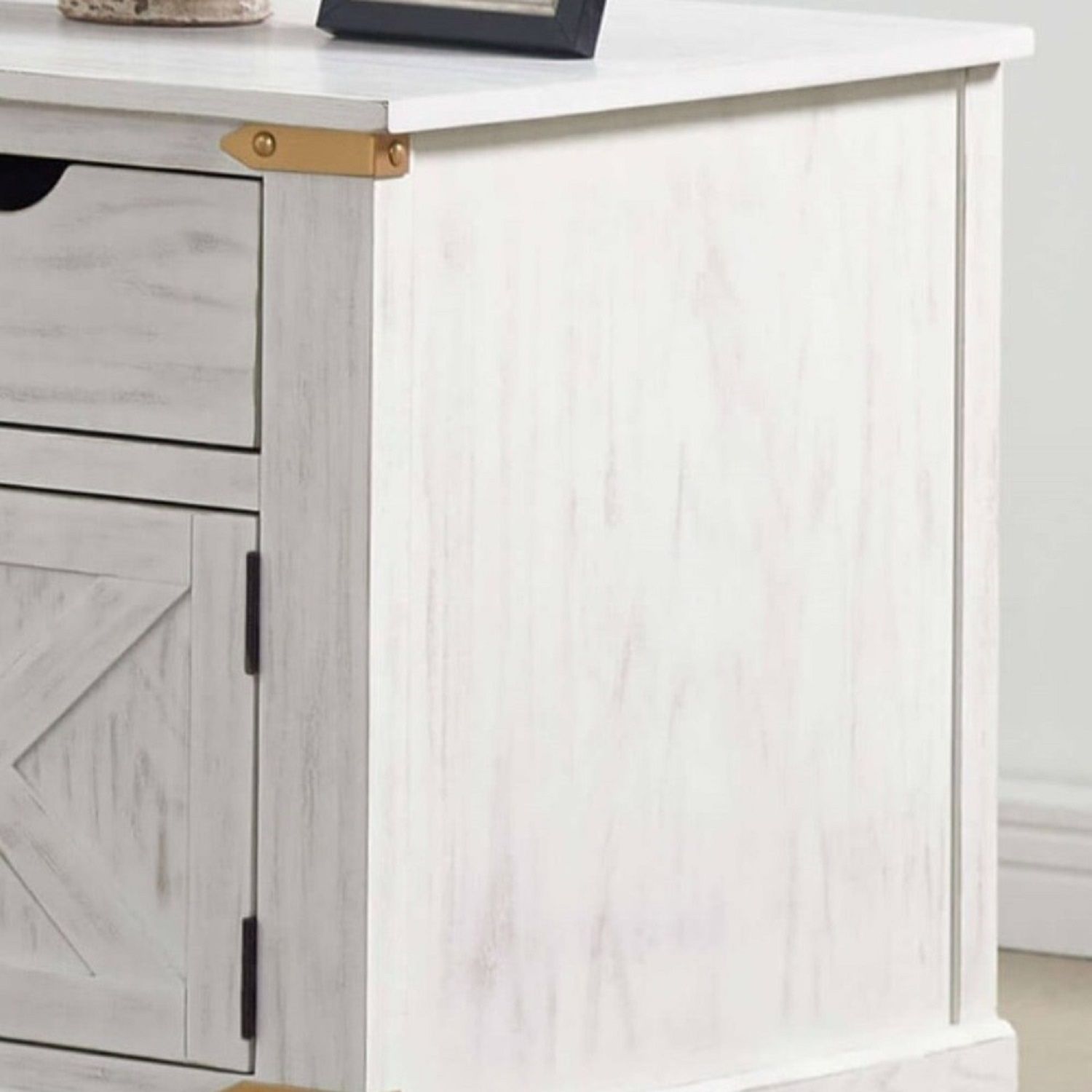 End Table With Storage Drawer And Shelves - Antique White / Gold
