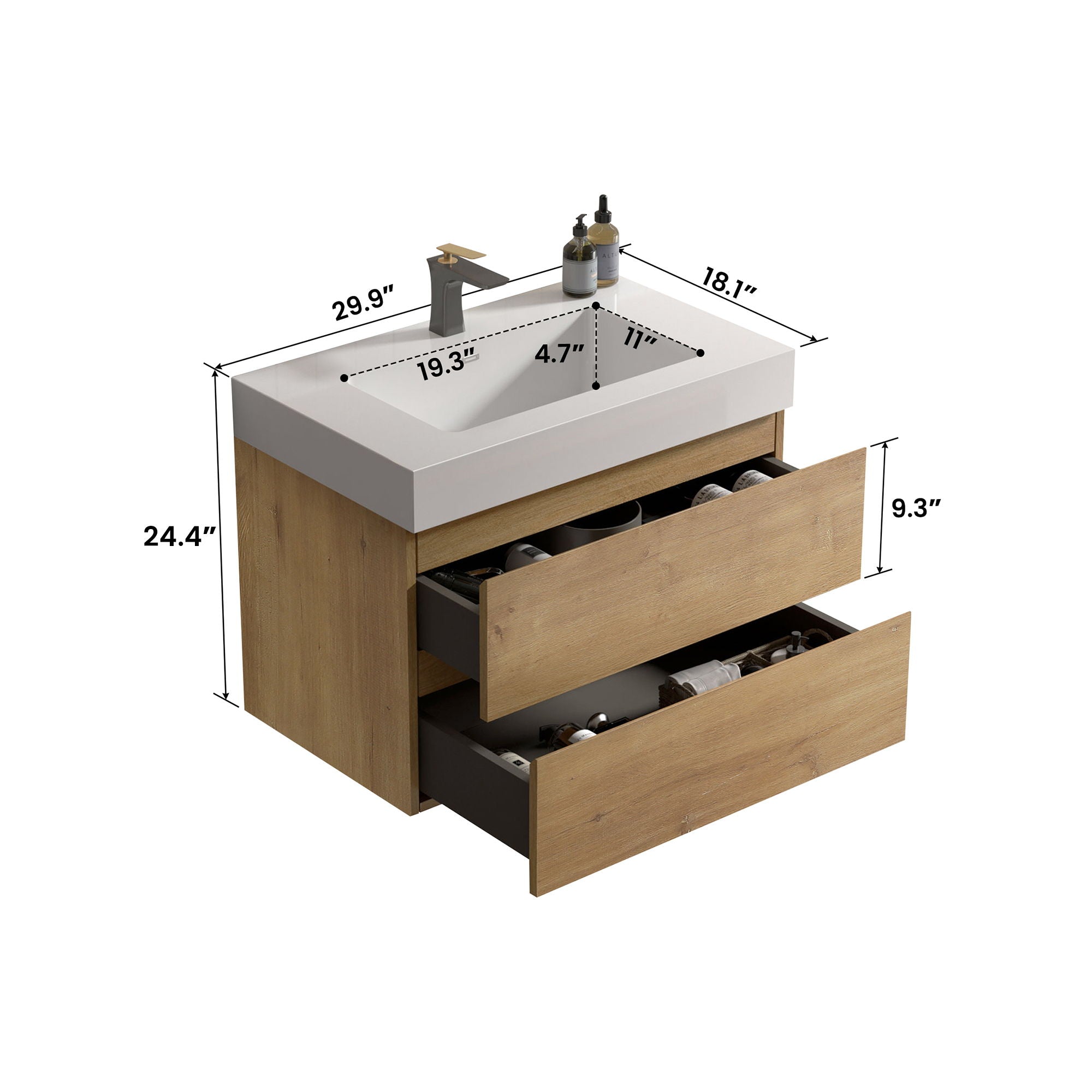 Alice - Bathroom Vanity With Sink, Large Storage, Wall Mounted, Floating