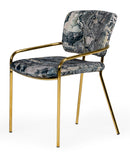 Modrest Farnon - Modern Patterned Velvet and Gold Dining Chair