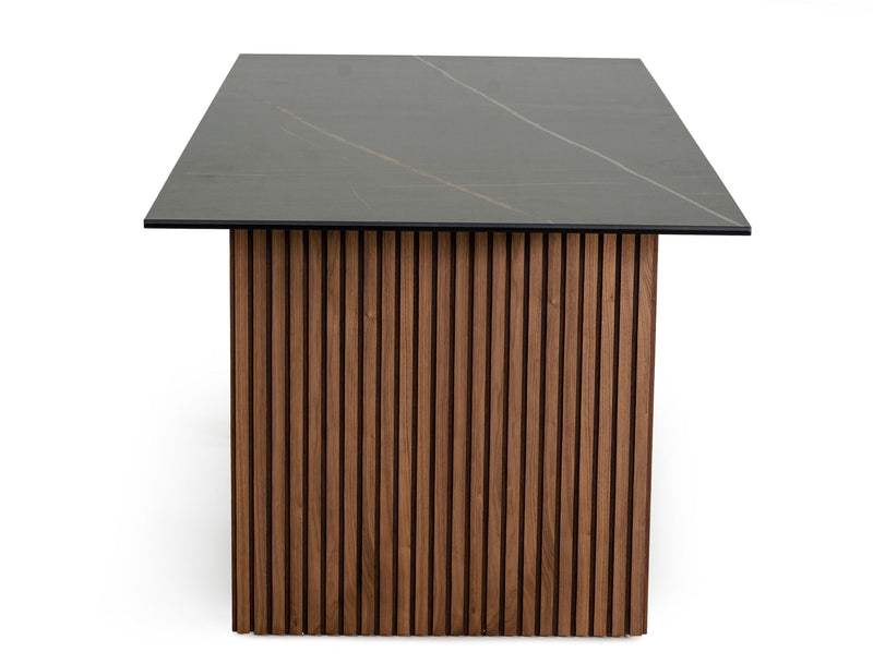 Modrest Maggie - Modern Walnut and Black Ceramic Top Dining Table