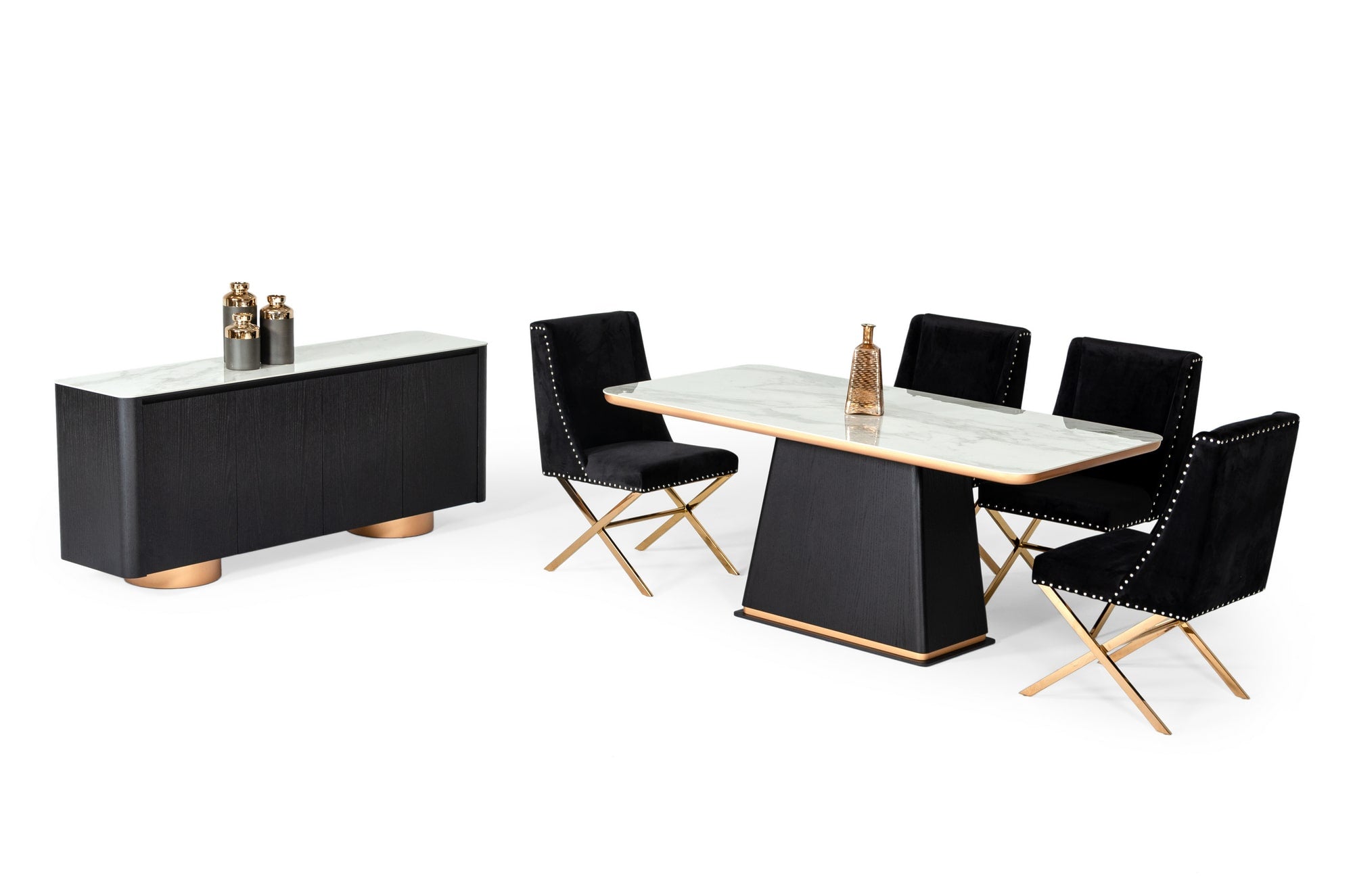 Modrest Peak - Modern White Ceramic/Black Oak/Rosegold Buffet