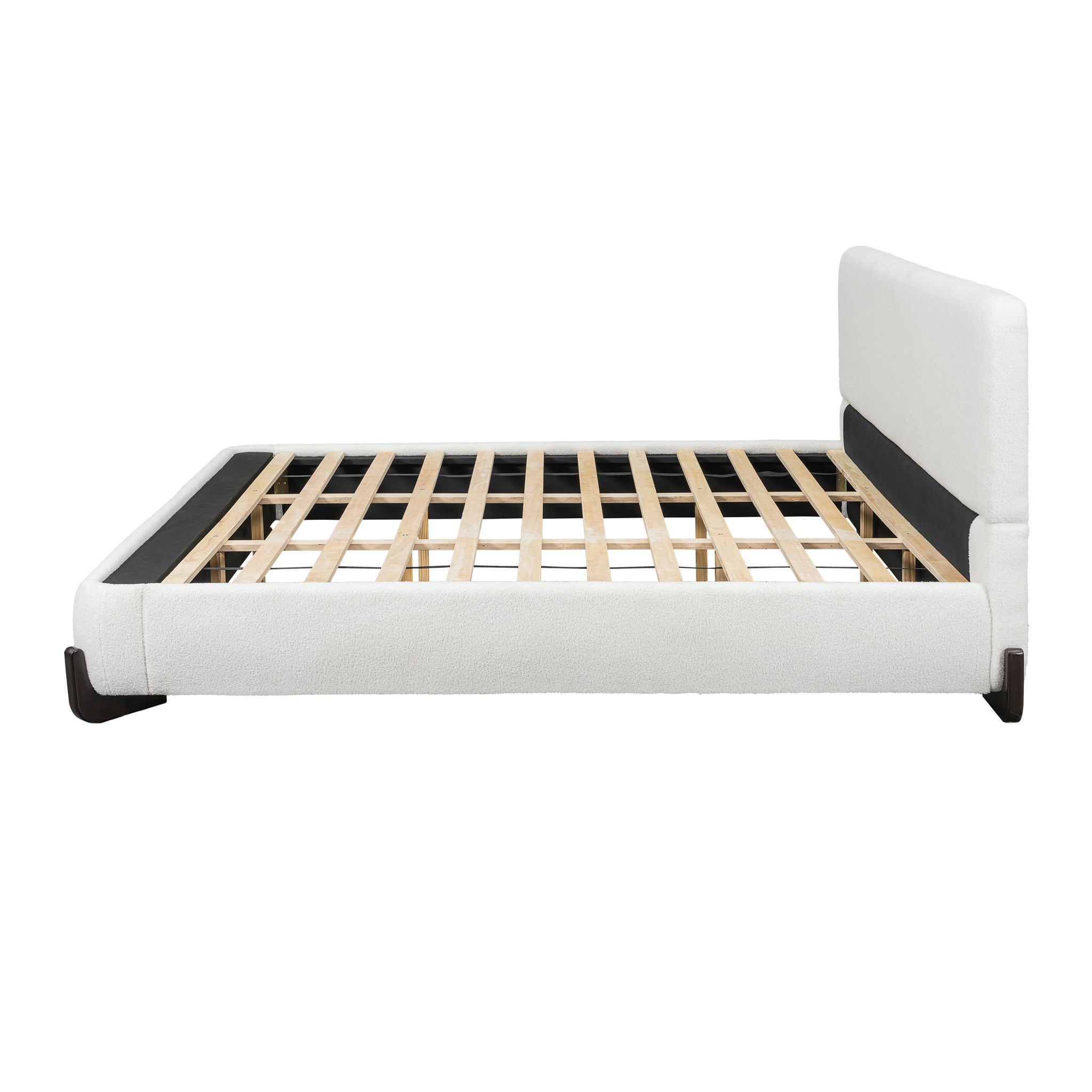 Elegant Boucle Upholstered Bed With Solid Wood Legs