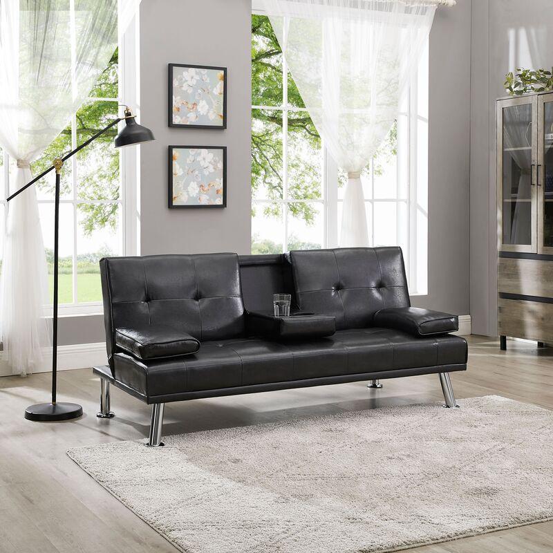 Happy Homes Chelsea Futon Chelsea Futon with Drop Down Cup Holder - Black IMAGE 2