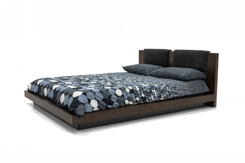 Nova Domus Fantasia - Dark Walnut/Dark Grey Bed and Two Nightstands