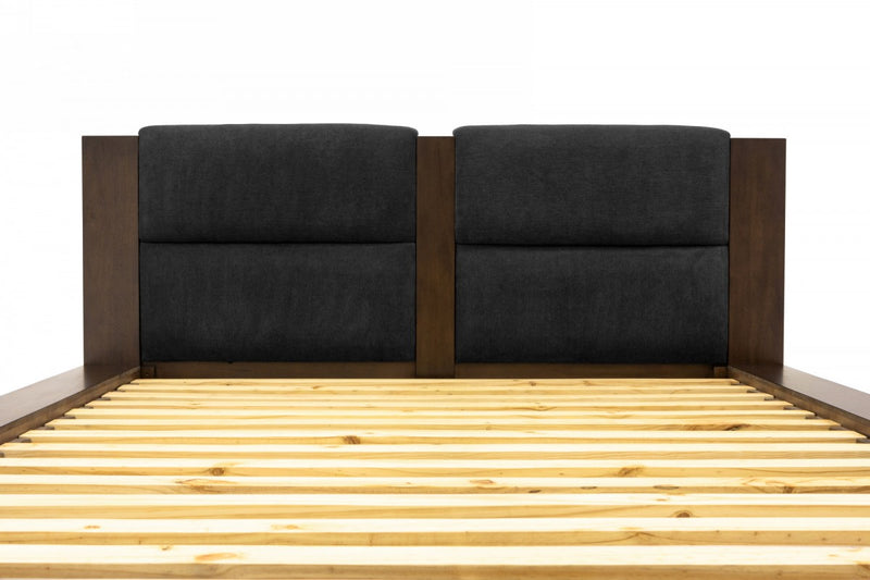 Nova Domus Fantasia - Dark Walnut/Dark Grey Bed and Two Nightstands
