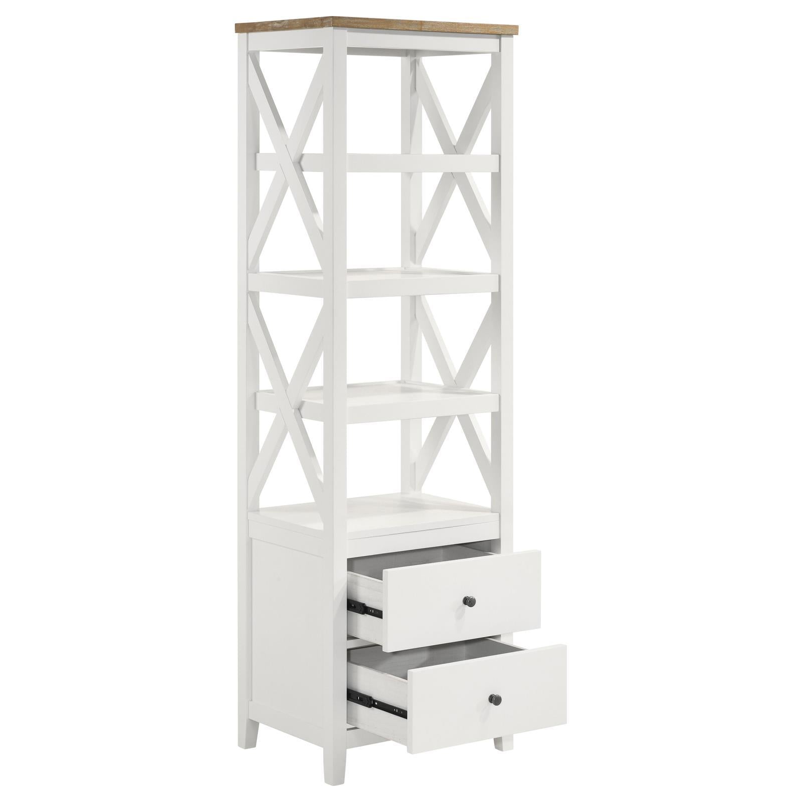 Coaster Furniture Angela 708254 4-shelf Wooden Media Tower with Drawers - Brown/White IMAGE 3