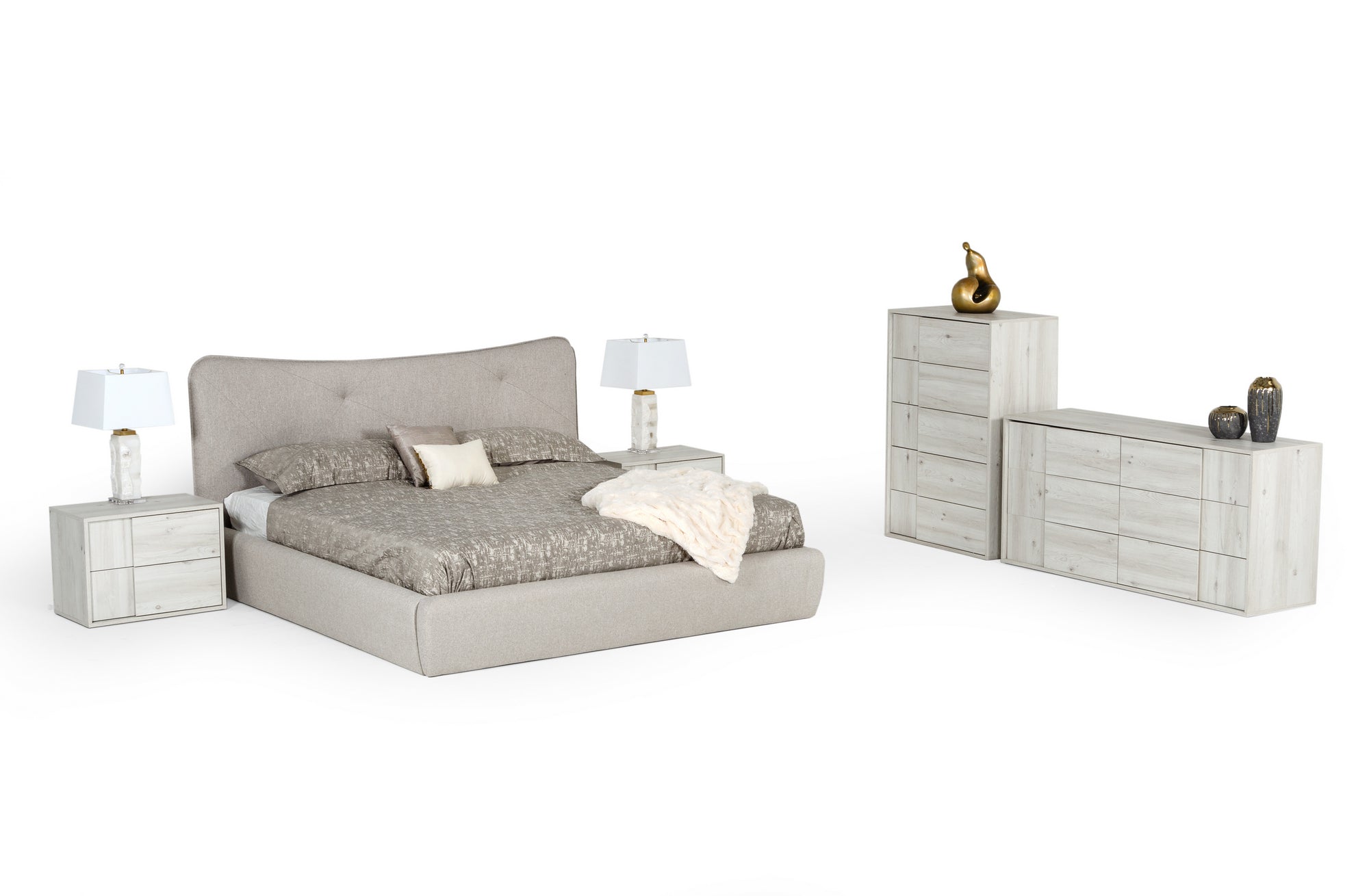 Modrest Alessia - Queen Italian Modern Light Grey Upholstered Bed