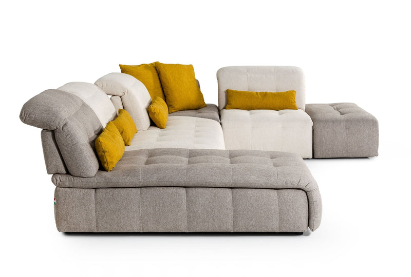David Ferrari Natura - Italian Modern Light Taupe Fabric Sectional Sofa with Manual Recliner