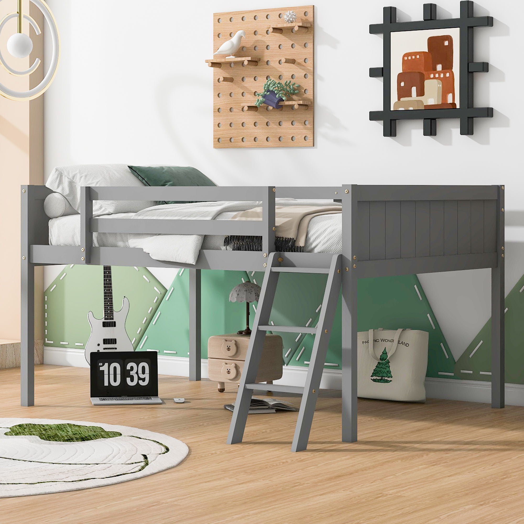 Low Loft Bed With Adjustable Ladder
