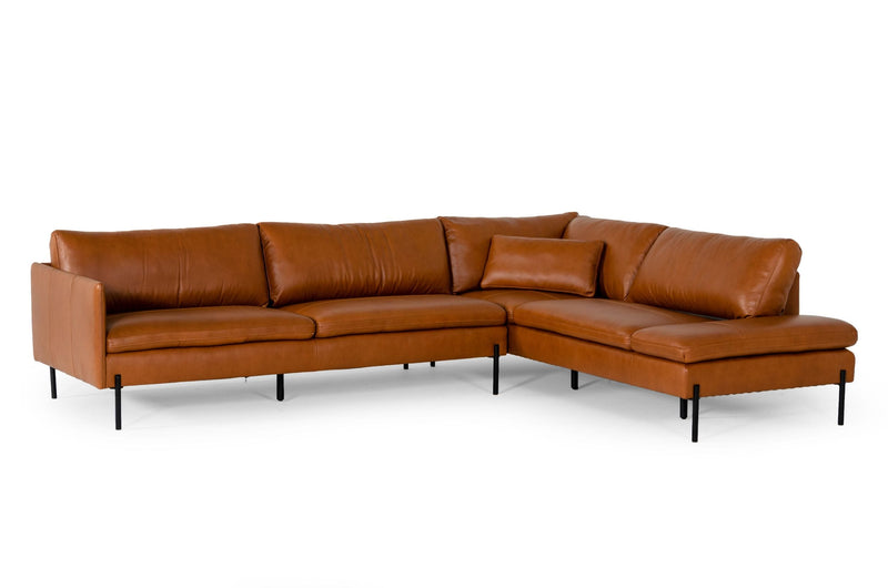 Divani Casa Sherry - Modern Cognac Leather Right Facing Sectional Sofa