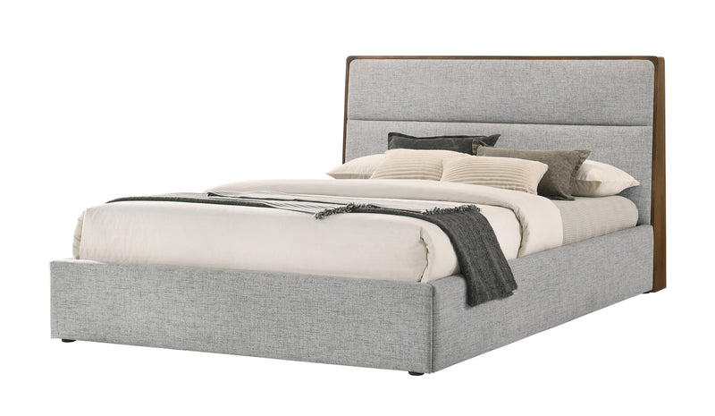 Modrest Dustin - Modern Grey Fabric & Walnut Trimmed Bed