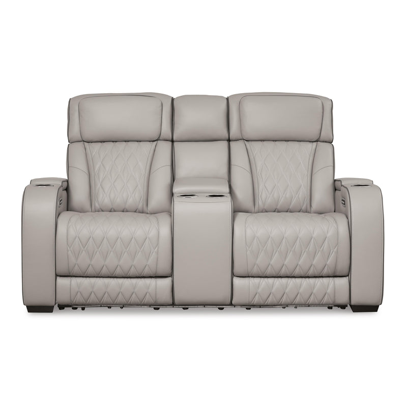 Signature Design by Ashley Boyington Power Reclining Leather Match Loveseat with Console U2710518 IMAGE 3